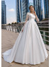 Ivory Lace Satin Box Pleated Wedding Dress